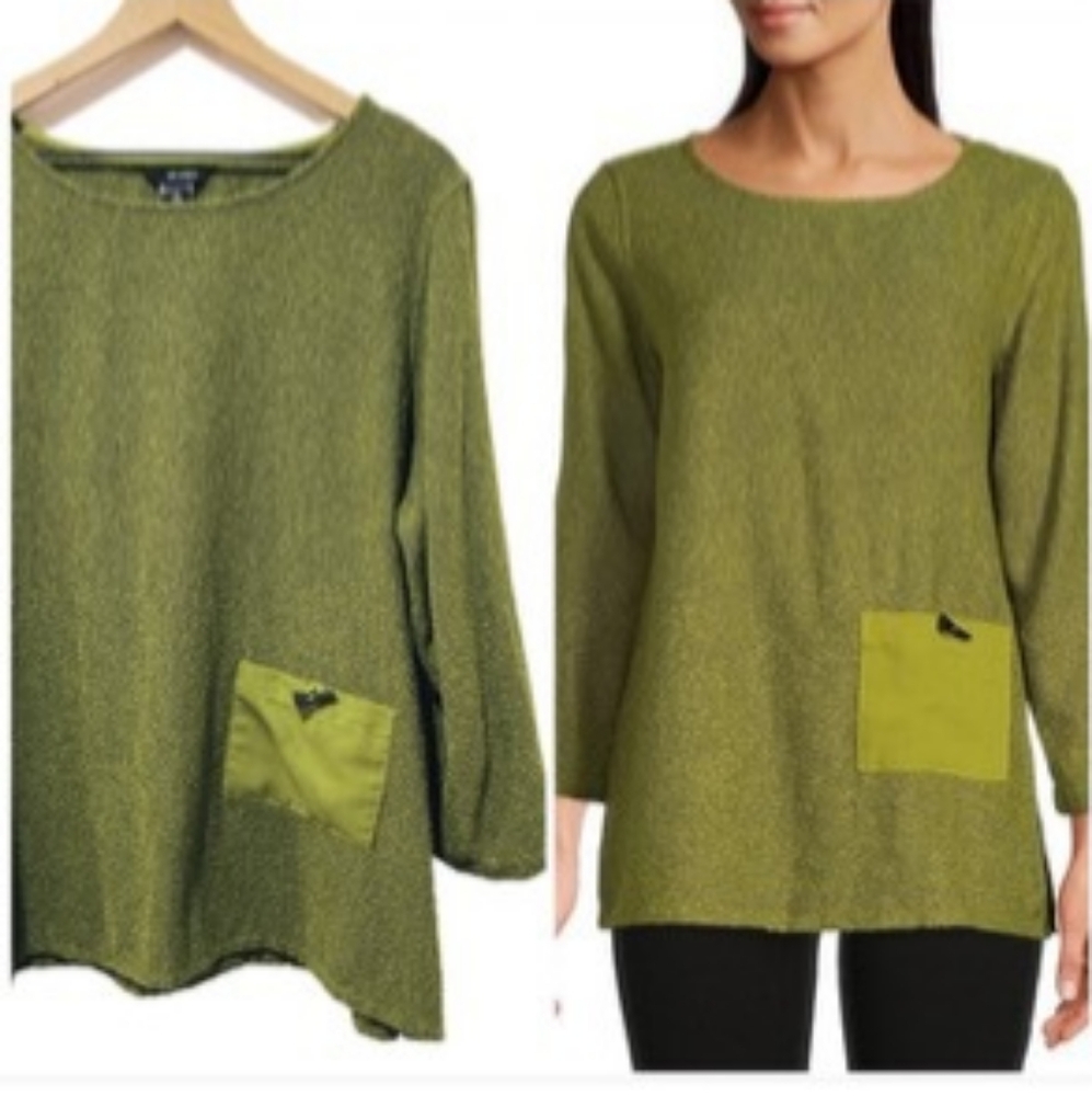 Ali Miles Women's Textured Quarter Drop Shoulder Sleeve Green Tunic Small